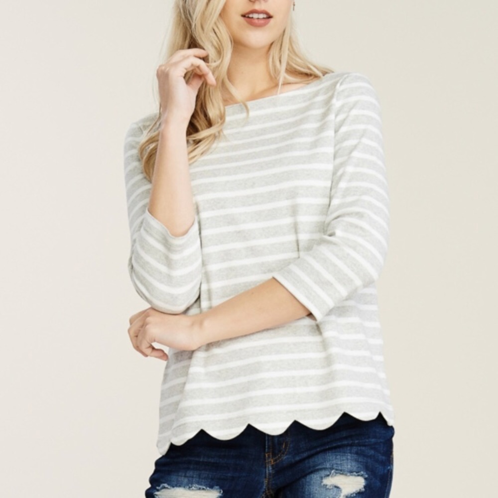 Scalloped Edge Striped Top